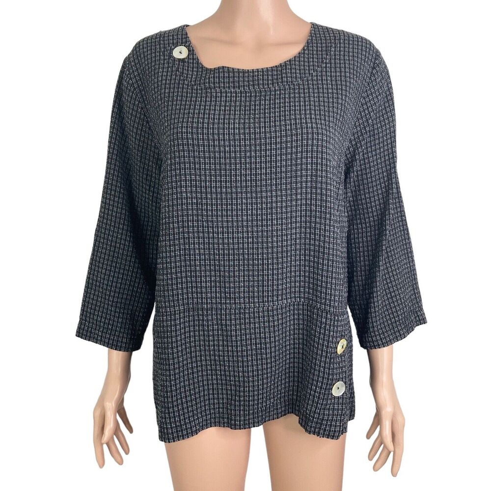 Mosaic Shirt Womens Medium Black Gray Pullover Tunic